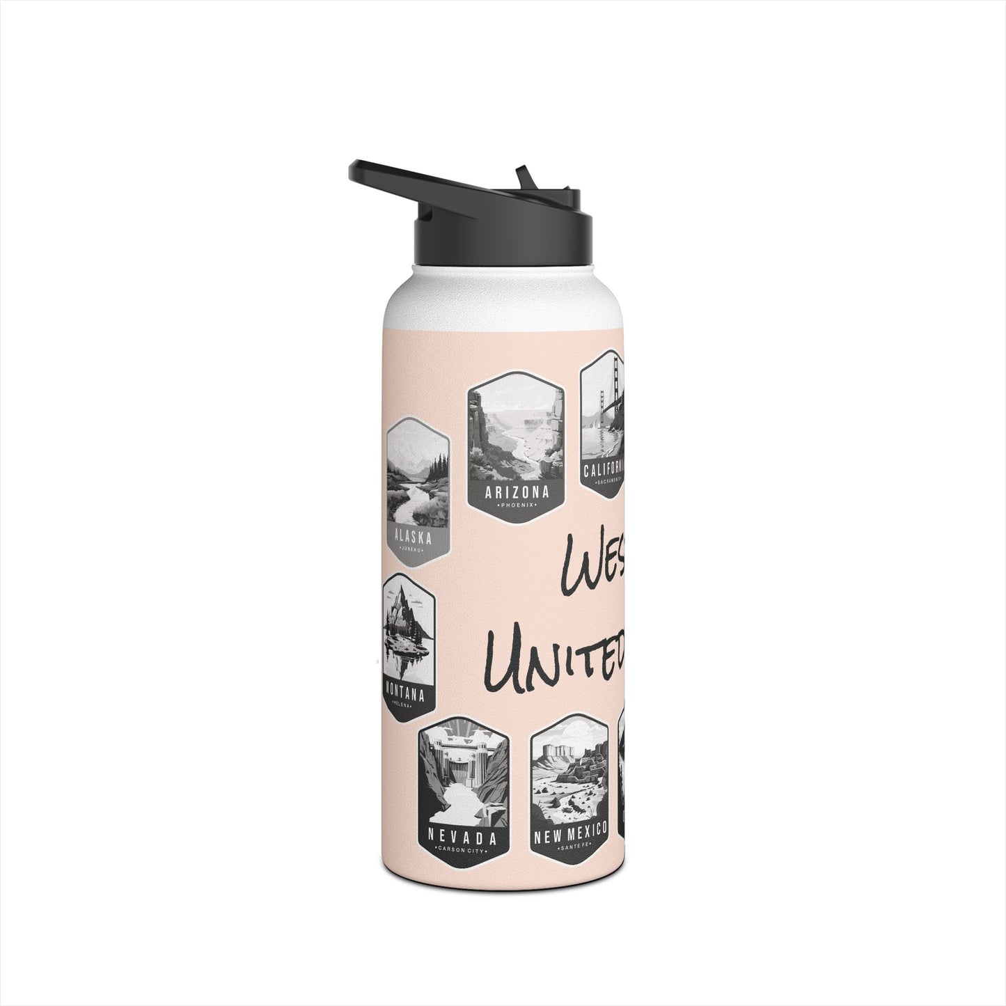 WanderWest 32oz Stainless Steel Adventure Water Bottle with Stickers Bundle