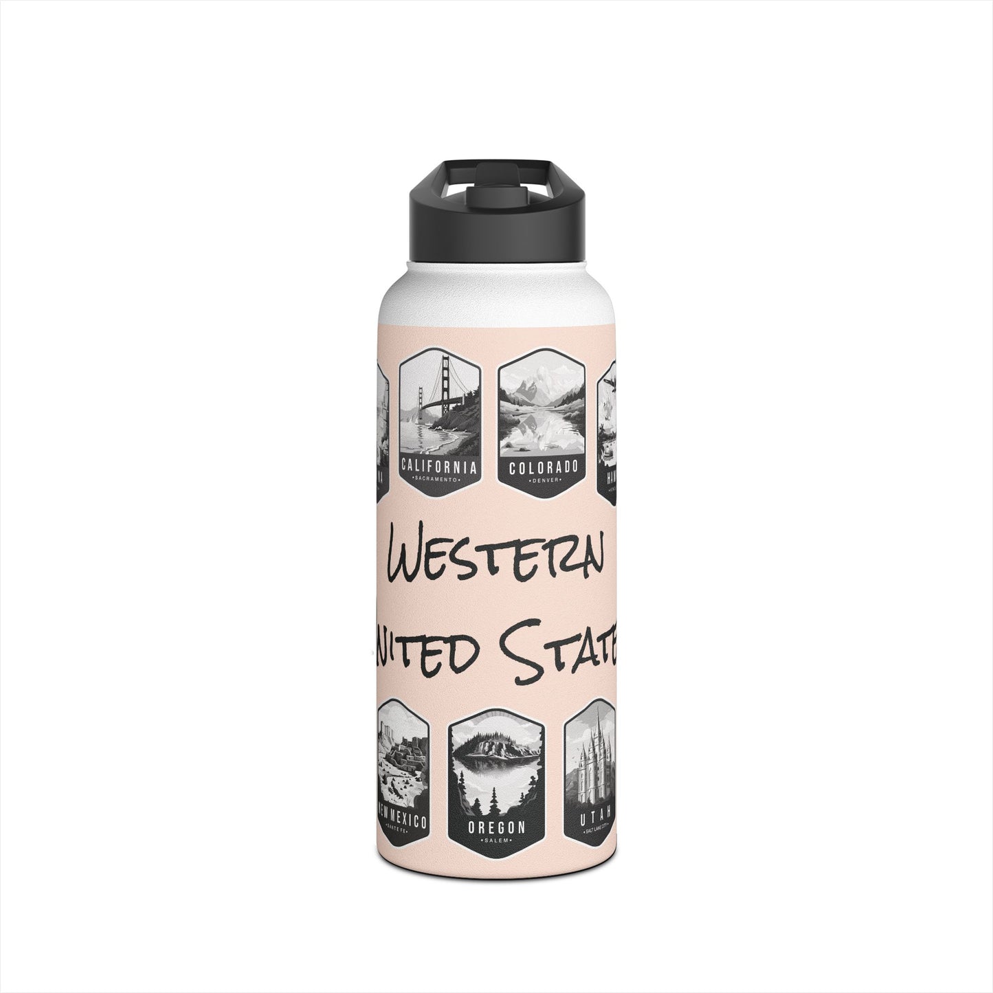 WanderWest 32oz Stainless Steel Adventure Water Bottle with Stickers Bundle